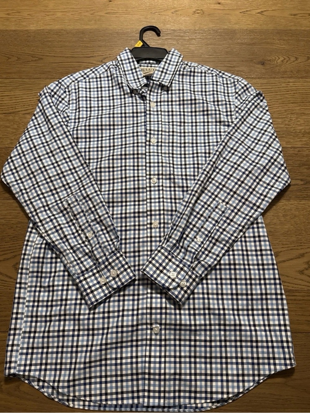 Duluth Trading Co Shirt Mens Small S Plaid Long Sleeve Blue White Cotton Button